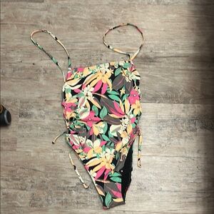 Roxy Pink and Yellow One Piece Swimsuit Tropical Print
